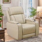 Power Recliner Chair, Leather Recliners with Home Theater Seating, Oversized Single Electric Recliner Sofa Breathable Living Room Chairs for Adults Reading Gaming, Khaki