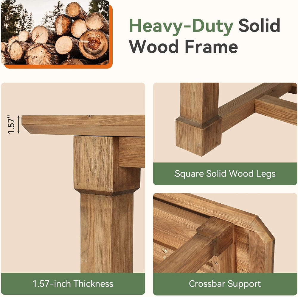 63" Solid Wood Dining Table, Rectangular Kitchen Table with Sturdy Legs,...