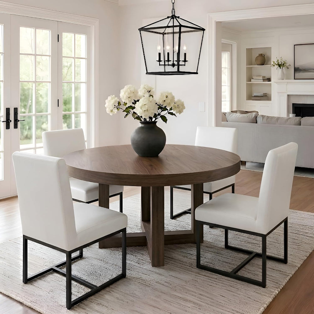 VESCASA Faux Leather Upholstered Dining Chairs with Black Metal Frame, Mid Ce...