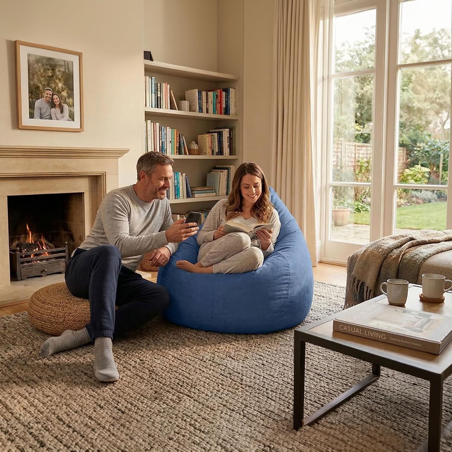 Gouchee Home Easy Collection Contemporary Polyester Upholstered Oversized Bean Bag Chair, Light Blue, x-large