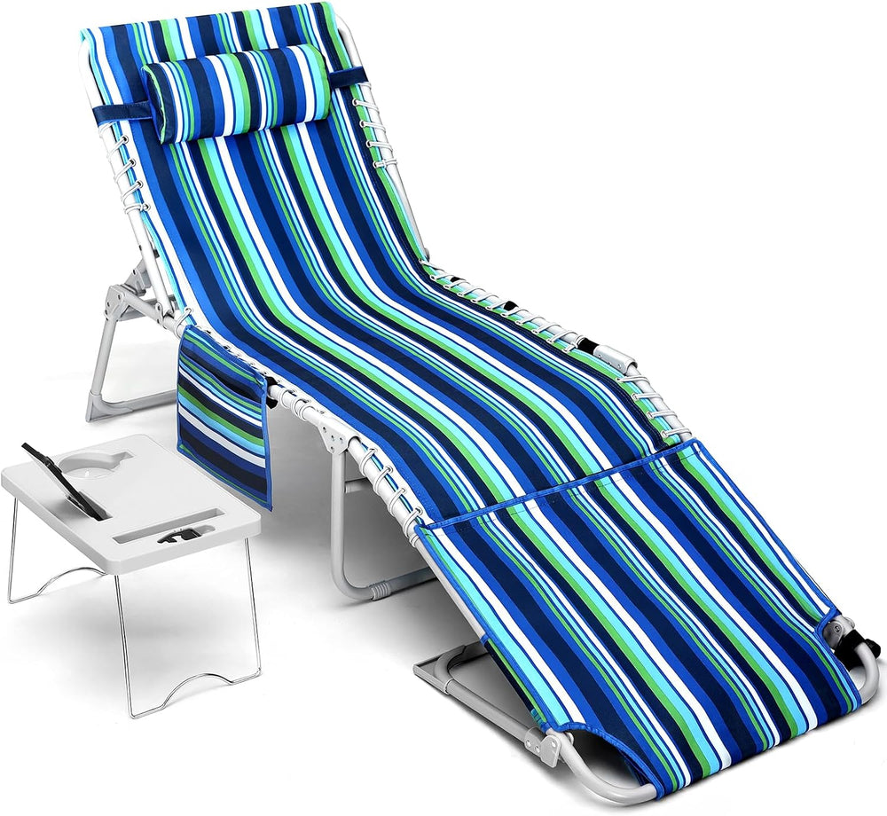 3-in-1 Beach Chair Face Holes, Lounge Chair Outdoor with Folding Side Table, ...