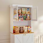 71" Farmhouse Kitchen Pantry Cabinet,Freestanding Storage Hutch with Glass Doors, Drawers & Countertop, Microwave Stand & Coffee Bar, Adjustable Shelves,White 3pcs