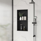Stainless Steel Shower Niche 24" X 12", No Tile Needed Wall Niche Double Shelves, Recessed Shower Shelf for Bathroom Storage, Matte Black