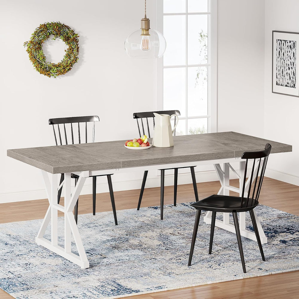 Tribesigns Farmhouse Dining Table for 6 People, 70.8-Inch Rectangular Wood Di...