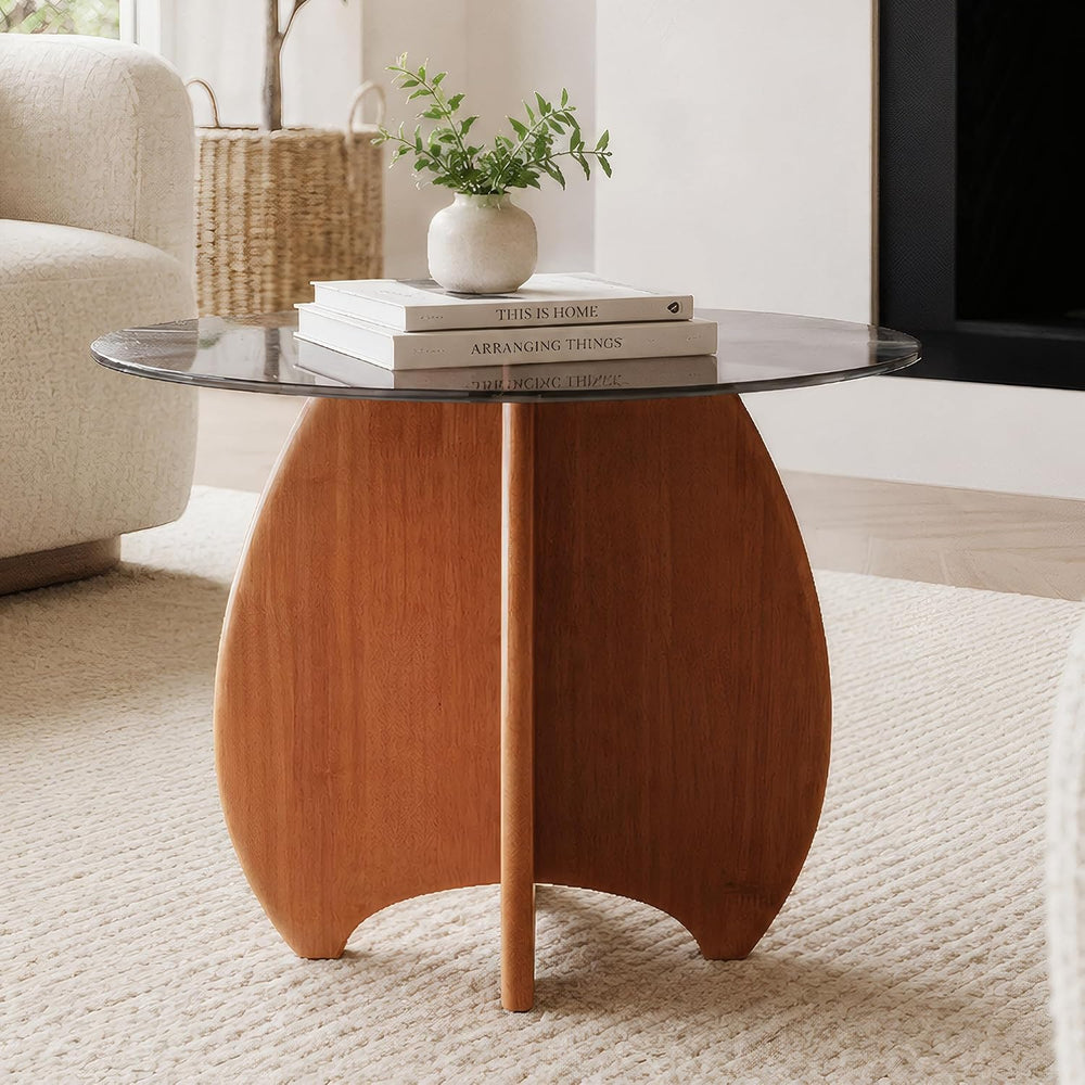 Modern Round Side Table for Living Room, 19.7" Glass Top End Table | Cof...