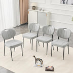 Modern Dining Chairs Set of 2, Grey Leather Dining Chairs for Dining Room and Kitchen, Dinning Chair with Oval Curved Backrest, Precision Stitching, Top Handle, 3.54" Thick Cushion Seat, Metal Legs