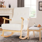 NOBLEMOOD Upholstered Rocking Chair with Ottoman, Solid Wood Frame | Modern Nursery Glider Rocker Chair with Side Pocket, Linen High Back Accent Chair with Padded Seat for Living Room Bedroom