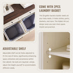Triple Tilt Out Laundry Hamper Cabinet, 20 Gallon Farmhouse Trash Can Cabinet w/Drawer & Adjustable Shelf, Hidden Garbage Can Bin Cabinets w/Laundry Basket for Bathroom, Kitchen (Antique White)