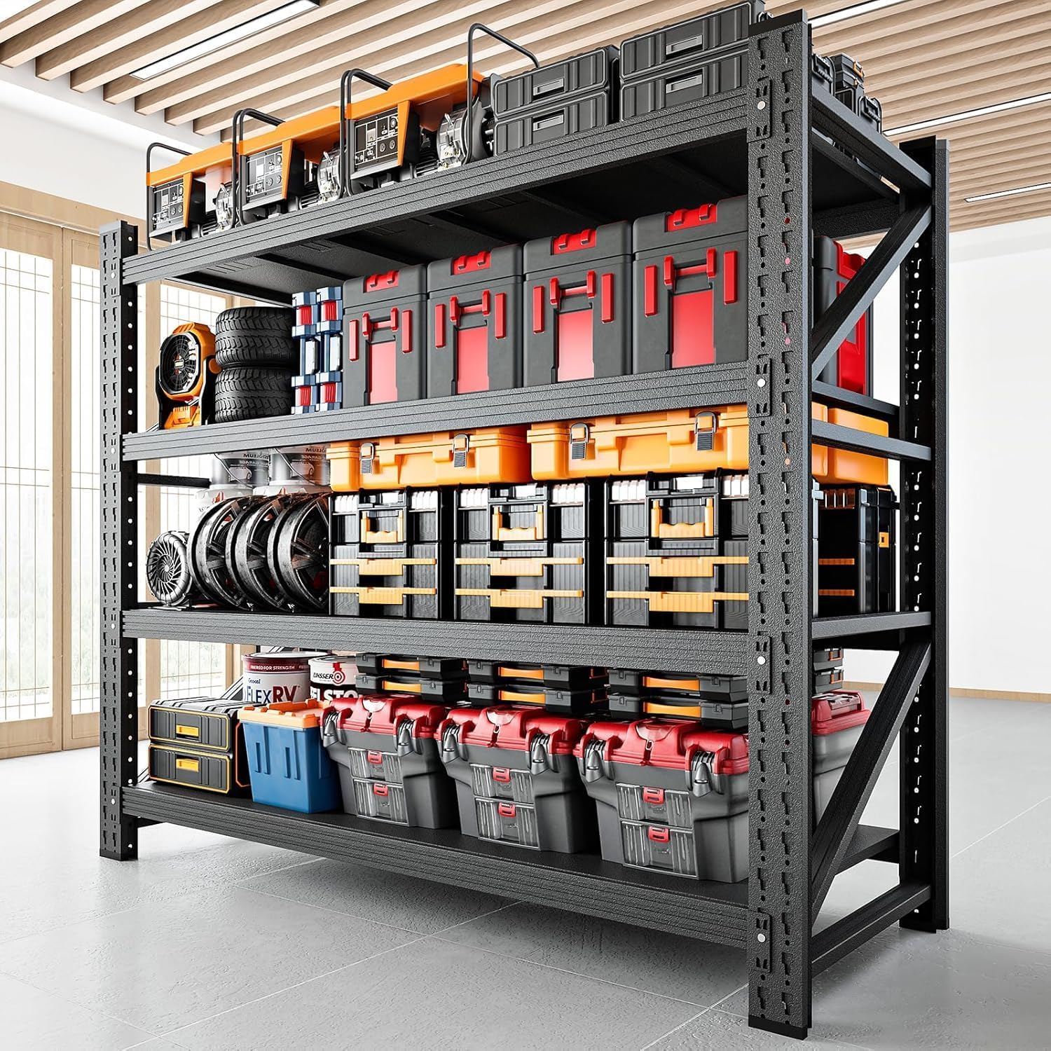 48" W Storage Shelves, 3000LBS Garage Shelving Heavy Duty Metal Adjustable Garage Shelves, Shelving Units Industrial Shelving for Warehouse, 48" W x 24" D x 69" H, Black