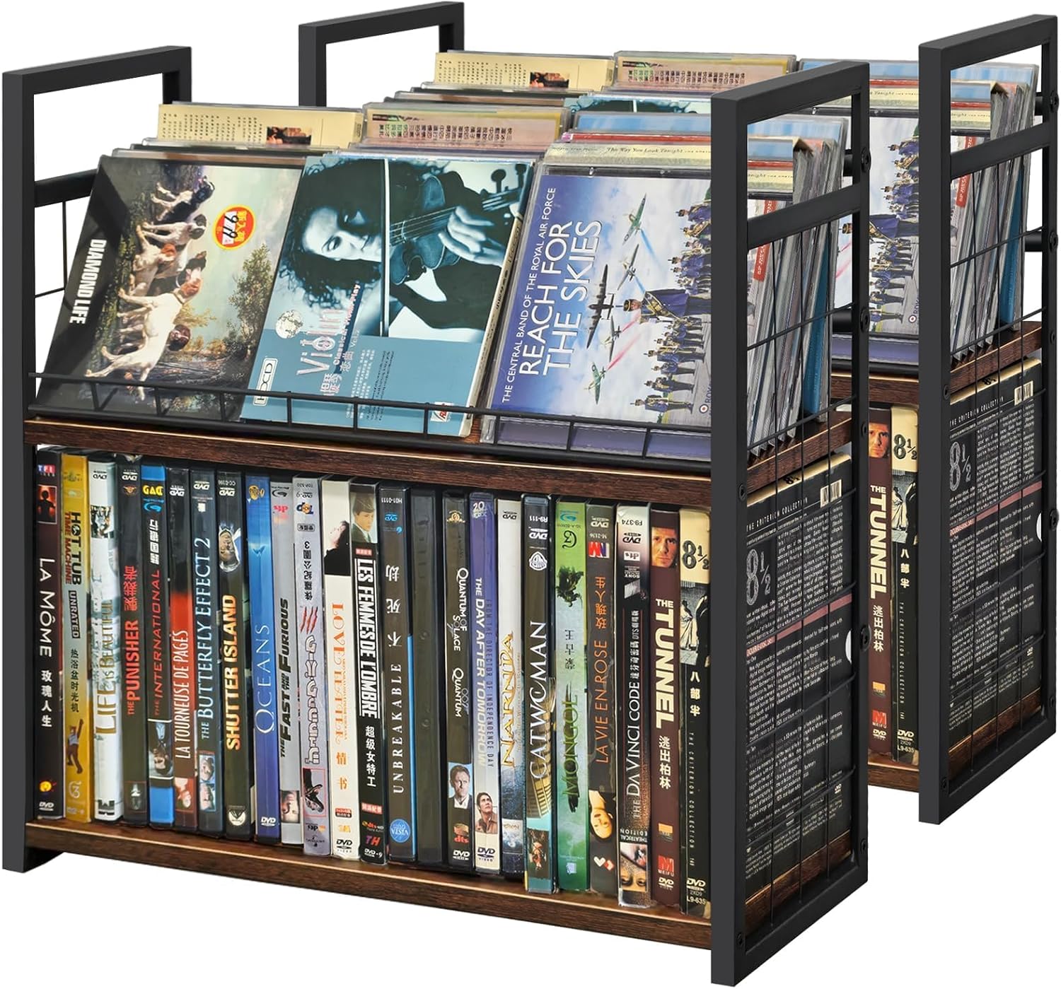 2-Tier CD/DVD Storage Rack for Desktop/Closet - 2 Pack | Holds 96 DVD Cases, for Blu-ray/Game Cases/Papers/Cards, Space-saving Desktop/Closet Stand