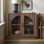 FORTUNETEC 31.5" Sideboard Buffet Cabinet with Arched Glass Doors Set of 2 | Modern Accent Cabinet, Modular Media Console with Storage, Adjustable Shelves, for Living Dining Room Entryway, Dark Walnut