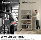 HOMEDANT House White 5-Tier Metal Boltless Rolling Cart Shelf Rack Casters Heavy Duty Wheel Shelving Unit Adjustable Storage Shelves Organizer Shelf Kitchen Garage 48.1" W x 18.5" D x 75.4" H 4Pack
