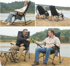 Romswi 2 Pack High Back Portable Rocking Chair with Hard Armrests, Oversized Folding Rocker Camping Chairs for Outdoor, Heavy Duty 400 lbs Patio Lawn Chairs