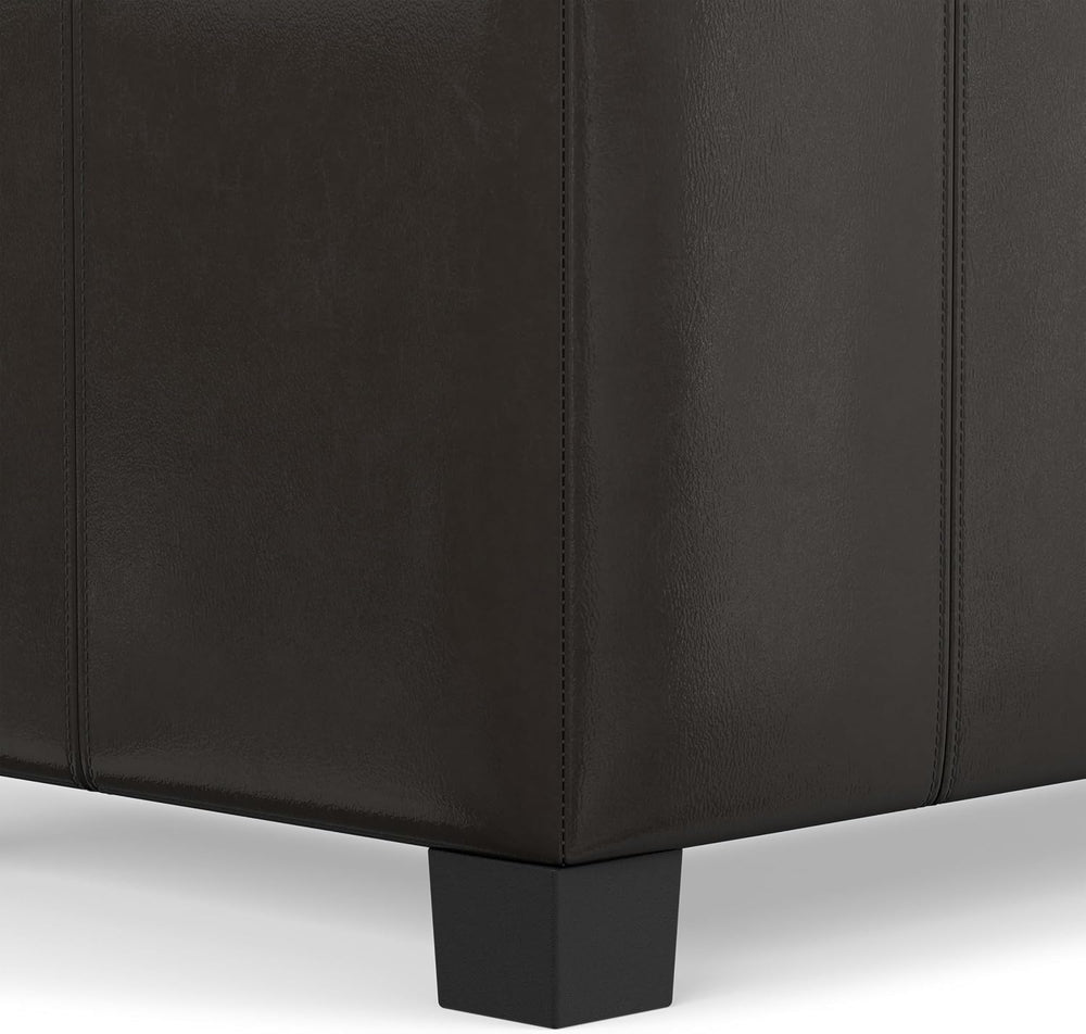 SIMPLIHOME Dover 36" Wide Vegan Leather Storage Ottoman in Tanners Brown...