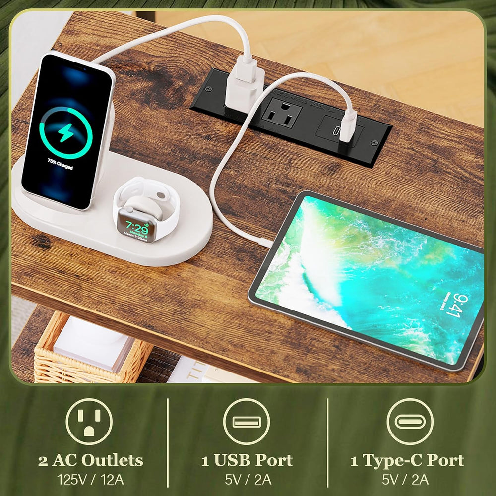 SUPERJARE Nightstand with Charging Station, Bed Side Table with Adjustable Fa...