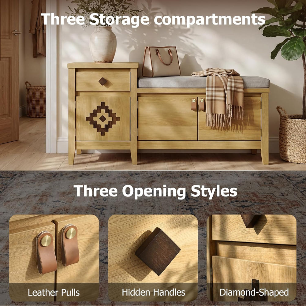 Entryway Bench with Storage, 3 in 1 Storage Bench with 1 Drawer and 2 Cubbies...