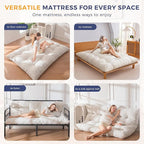 MAXYOYO Japanese Floor Mattress Full Size, 6" Foldable Futon Mattress Tufted Roll Up Floor Bed, Thick Chenille Tatami Mat Sleeping Pad for Camping Guest Room Dormitory Bedroom RV, Beige