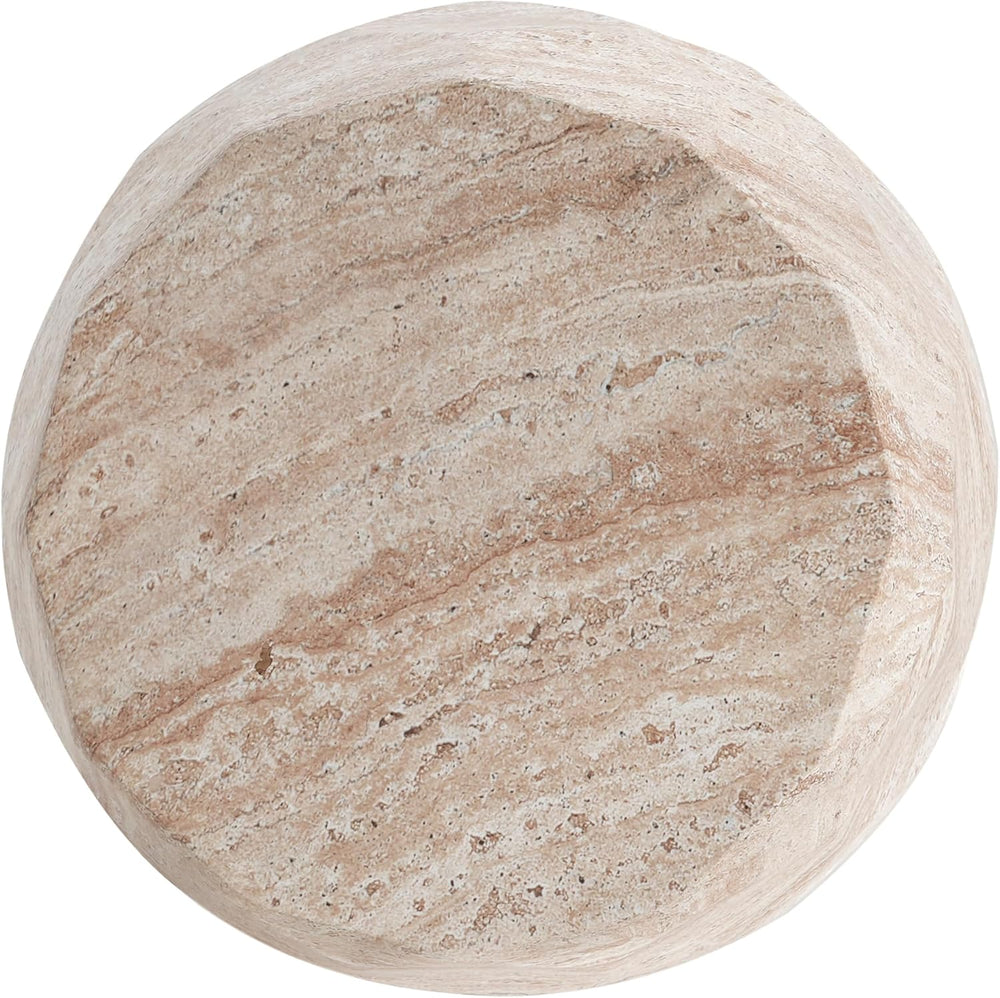 Lightweight Concrete Side Table with Travertine Finish - 15.25" Indoor O...