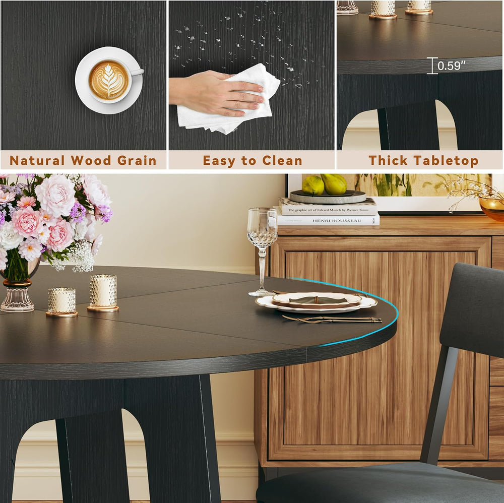HUAHUU Round Dining Table Set for 4, 5-Piece Kitchen Table and Chairs for 4, ...