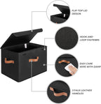 GRANNY SAYS Black Storage Bins with Lids, Decorative Storage Boxes with PU Handles, Linen Closet Organizer, Storage Baskets for Shelves, Fabric Storage Bins for Clothes, Extra Large