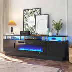 70" TV Stand for Living Room, Modern Entertainment Center & Media Console, Fits TVs up to 80", Storage Cabinet with Shelves, 36" Electric Fireplace with LED Flame (All Black)