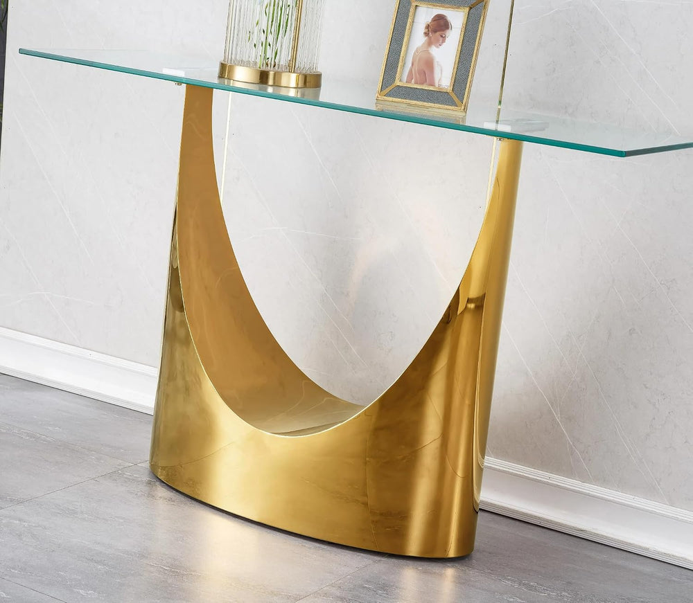 Luxury Gold Glass Console Table, Modern 47" Rectangle Entryway Table wit...