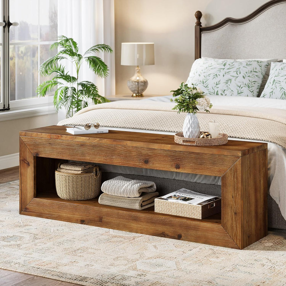 Solid Wood Entryway Bench, 47" Rustic Farmhouse Indoor Bench Seat with S...