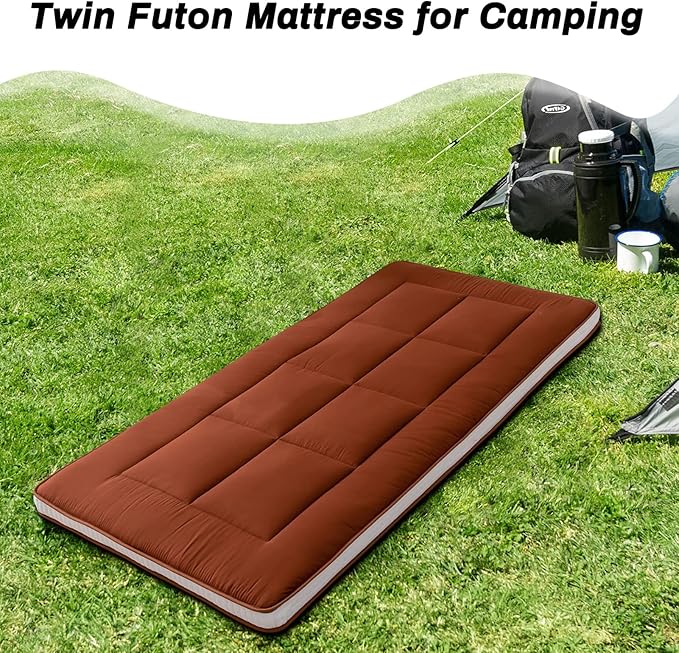 MAXYOYO Futon Mattress, Japanese Floor Mattress Quilted Bed Mattress Topper, Extra Thick Mattress Folding Sleeping Pad Breathable Floor Lounger Guest Bed for Camping, Coffee, Twin