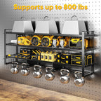 49.5" W Large Power Tool Organizer Wall Mount with Charging Station, 4 Tier Heavy Duty 12 Cordless Drills Holder Load 800 lb, Tool Battery Storage Rack Built in 8 Outlet Power Strip for Garage