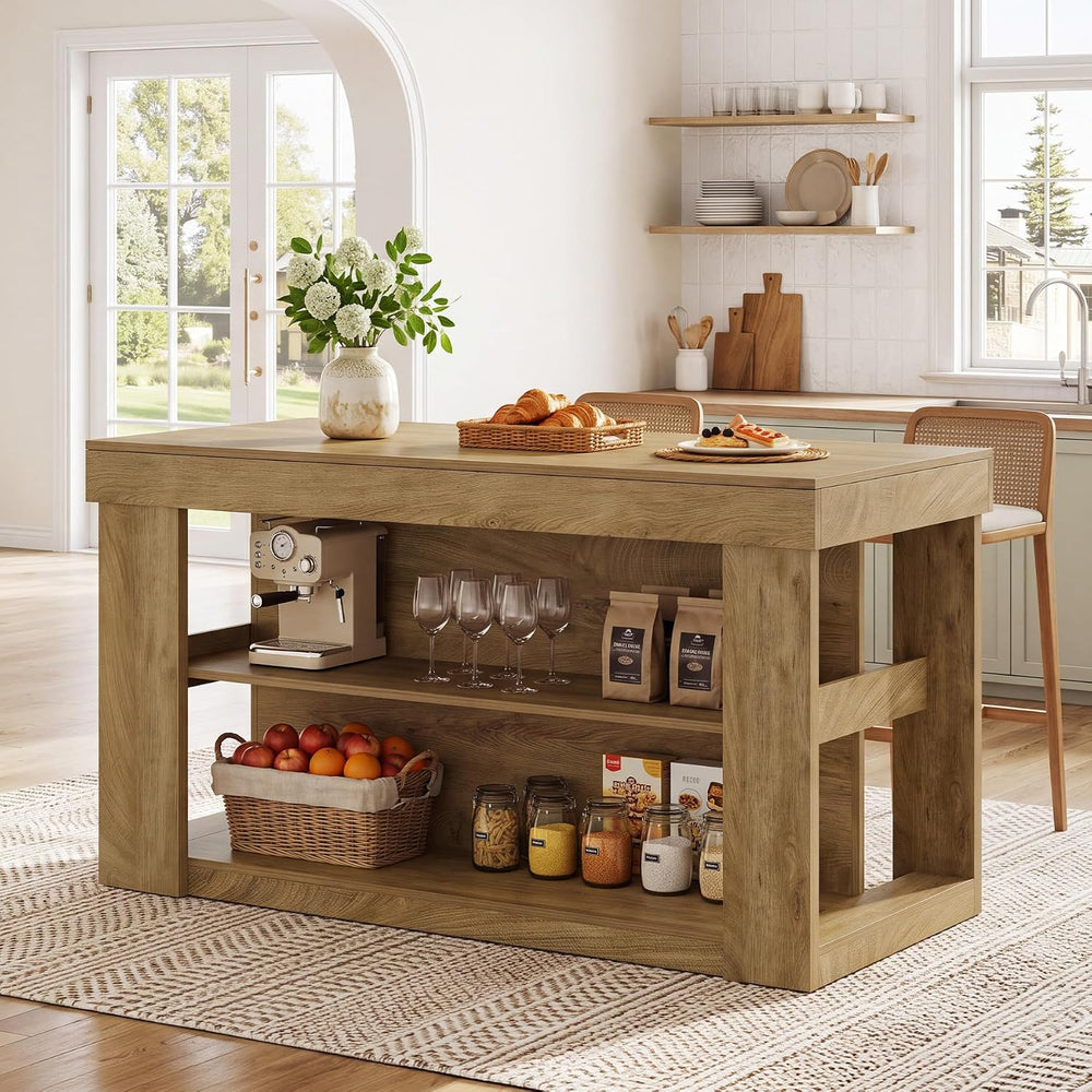 Tribesigns 55-Inch Kitchen Island with 2 Storage Shelves and Seating | Farmho...