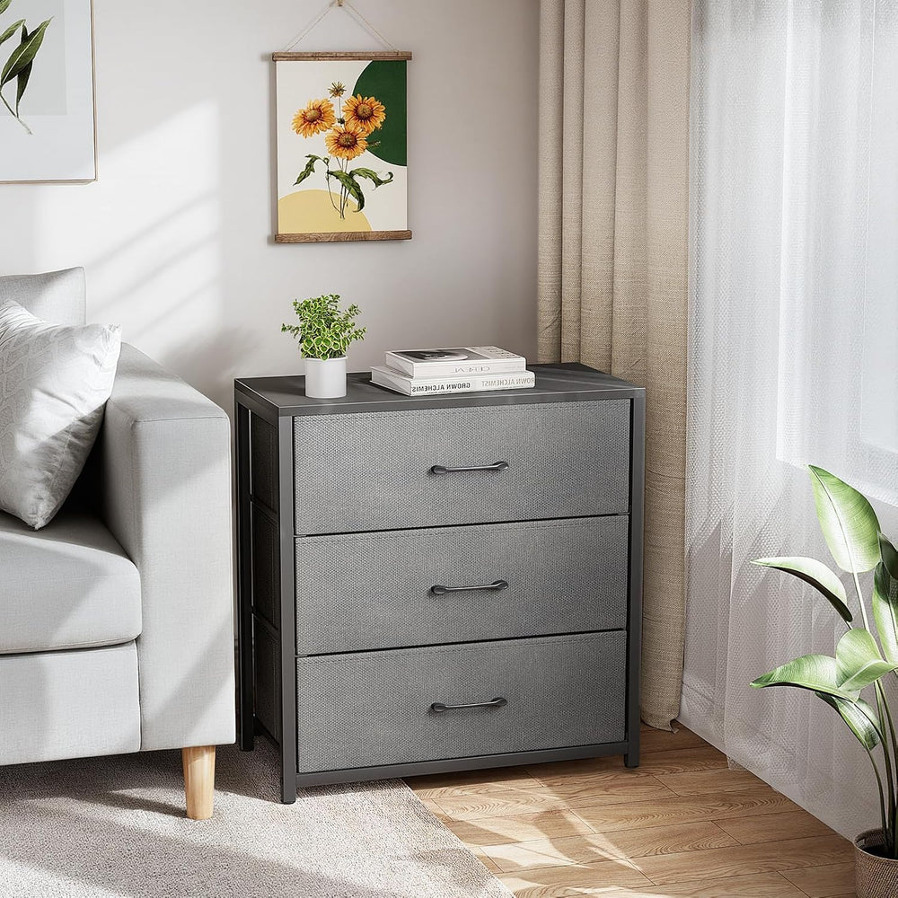Memobarco Nightstand with 3 Fabric Drawers, Storage Dresser, Gray | Storage D...