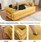 ZEIINPA Convertible Floor Sofa Bed with Fixed-Shape Frame, Modular Corduroy Folding Mattress Couch with Armrest, Floor Sofa Lounge Couch for Living Room Bedroom Lounge Studio -Yellow
