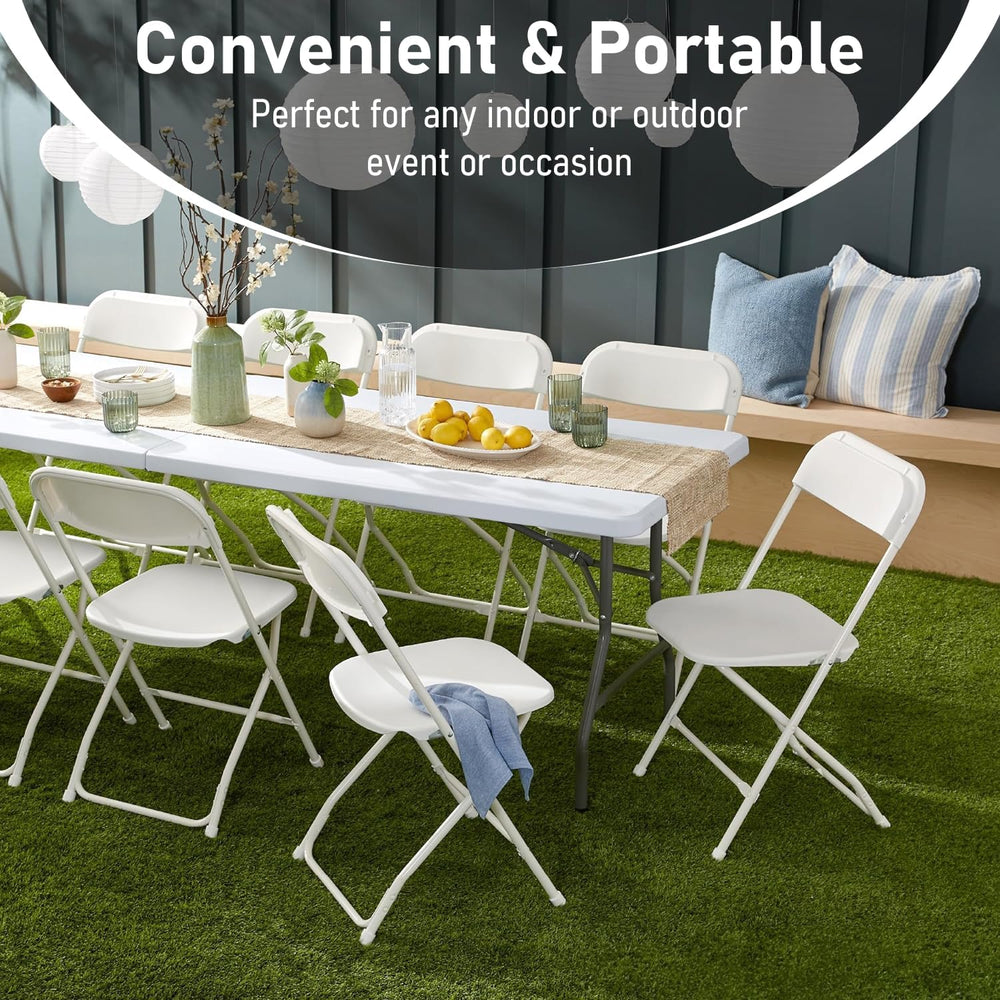 6FT Folding Table,Portable White HDPE Utility Table with Carry Handle | Durab...