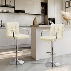 Yaheetech Bar Stools Set of 2, PU Leather Adjustable Swivel Barstools, Hydraulic Kitchen Counter Height Bar Chairs with Armrest and Back for Bar, Kitchen, Dining Room, Beige