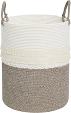 danpinera 79 L Large Laundry Basket, Tall Woven Cotton Storage Hamper with Handles, Dirty Clothes Hamper in Bathroom, Decorative Storage Basket for Living Room White & Brown