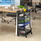 7 Tier Rolling File Cart with Sliding Trays, Wood Metal File Organizer Beside Desk, Free-Standing File Holder, Paper Letter Tray Organizer Mesh Desk Organizer for Home Office School (Patent)