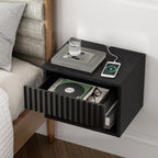 Floating TV Stands Set of 4 with Drawer and Open Shelf, Small Wall Mounted Bedside End Table, Modern Fluted Night Stand for Bedroom, Living Room, Black