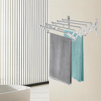 Wall Mounted Laundry Drying Rack, Retractable Clothes Drying Rack with Stable Base, Stretching Back, Forth, Left, Right, Folding Clothing Collapsible for Clothes Hanging
