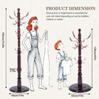 Wooden Coat Rack Freestanding, Vintage Solid Coat Hanger Stand 20 Hooks, Coat Tree Adjustable Height 73", Round Base, Coat Racks free standing for Entryway Hallway, Porch, Bedroom