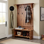 Alaterre Bethel Rustic Solid Wood Entryway Hall Tree with Bench, Natural | 70” Modern Farmhouse Entryway Organizer with Shoe Storage Bench and Coat Hooks, Natural Aged Brown, for Jackets, Shoes & Bags