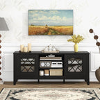 Giantex Farmhouse TV Stand for TVs up to 65", Entertainment Center with 4 Adjustable Storage Shelves & Tempered Glass Doors, Modern TV Console Table for Bedroom, Living Room