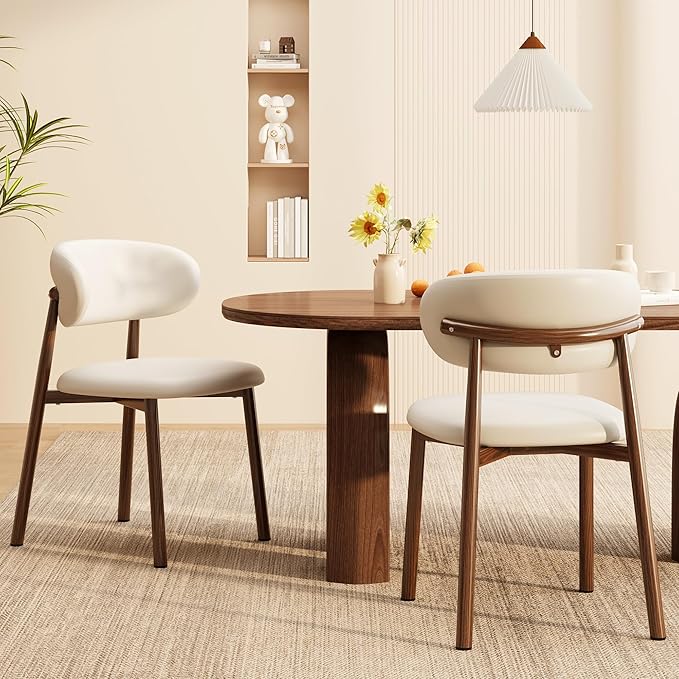 Kitchen Dining Chairs Set of 4 Modern Upholstered Leather Farmhouse Dining Room Chair with Metal Legs, Walnut/Beige