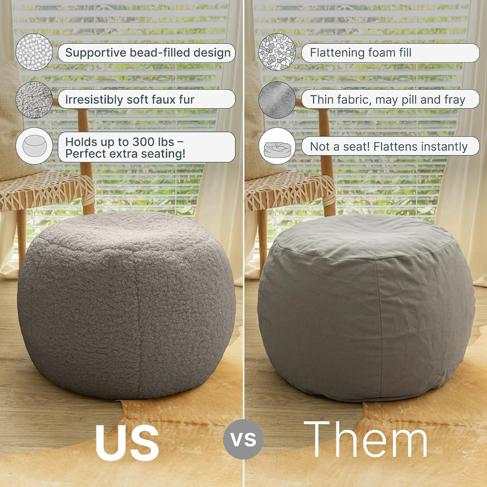 Jaxx Ellis Ottoman Shearling Faux-Lamb Plush Pouf for Modern Interior Design,...