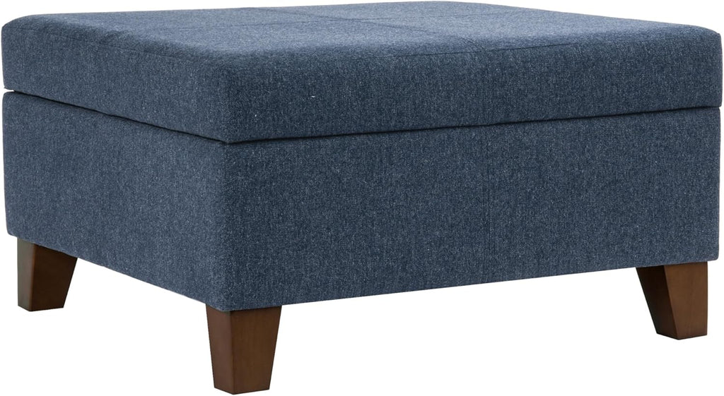 HomePop Harper Luxury 28" Storage Ottoman - Blue Woven Fabric