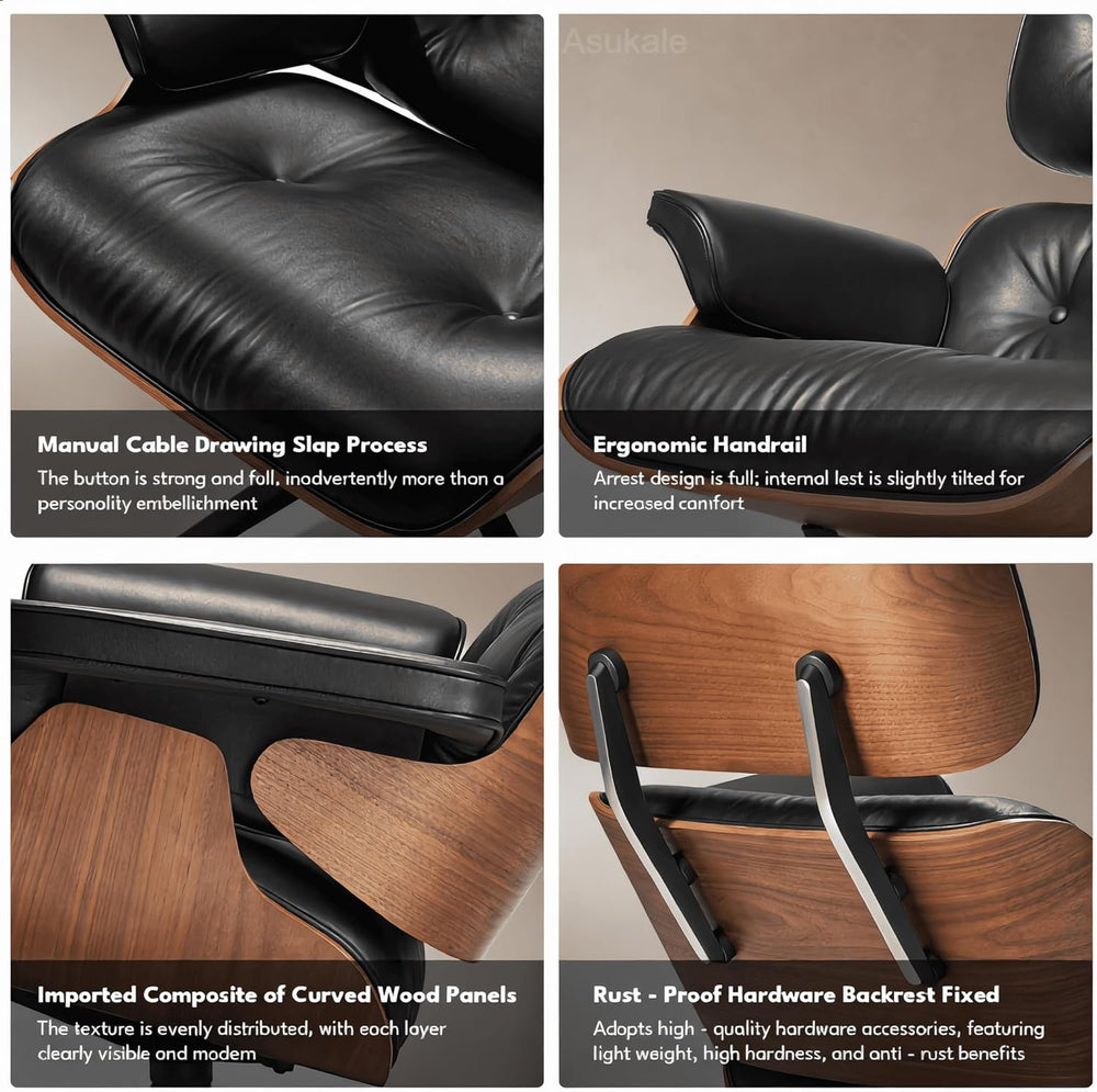 Top Grain Leather, Mid Century Chaise Lounge Chair Indoor, Chair with Ottoman...