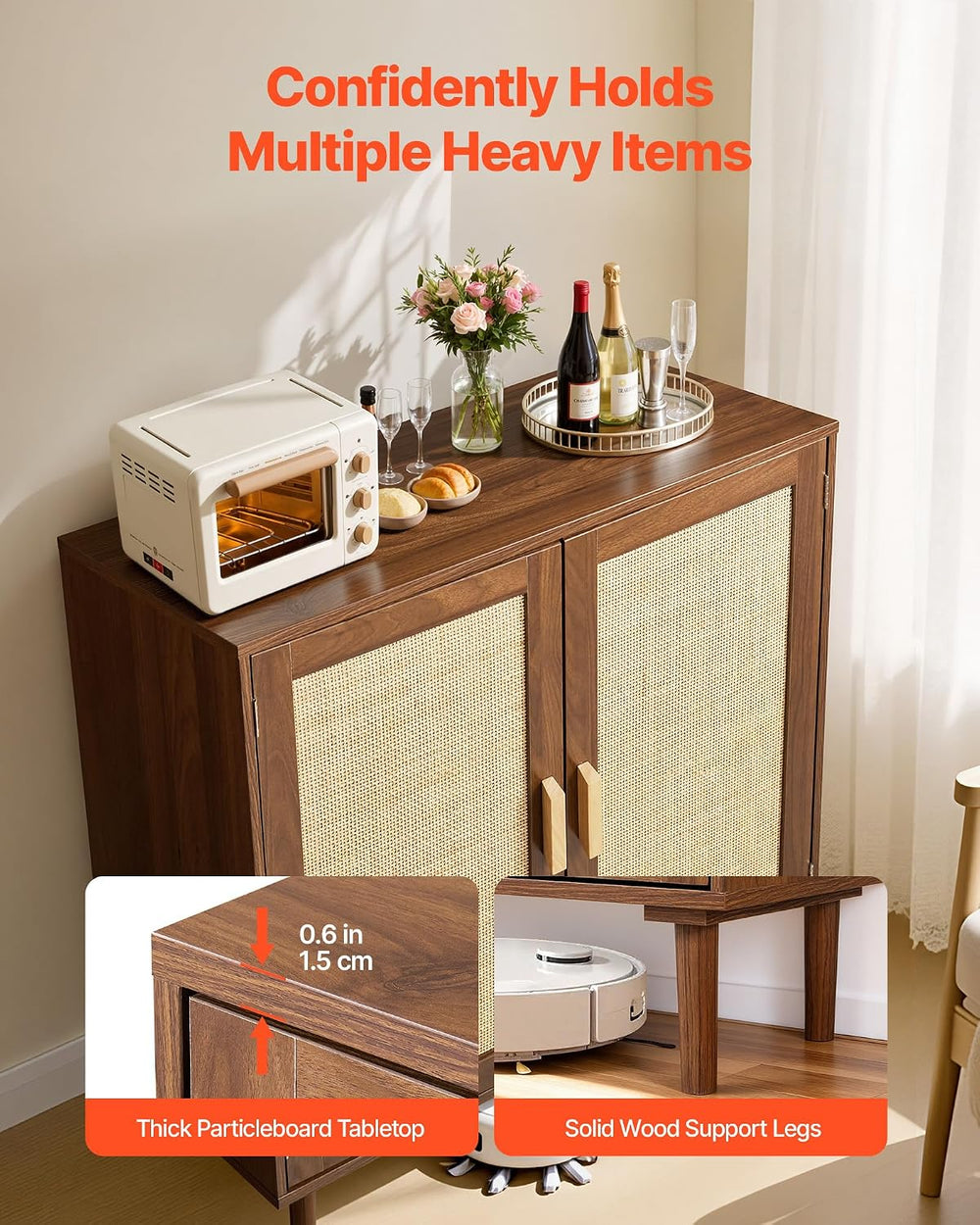 VEVOR Rattan Cabinet, Rattan Storage Cabinet with 2 Magnetic Doors and Adjust...