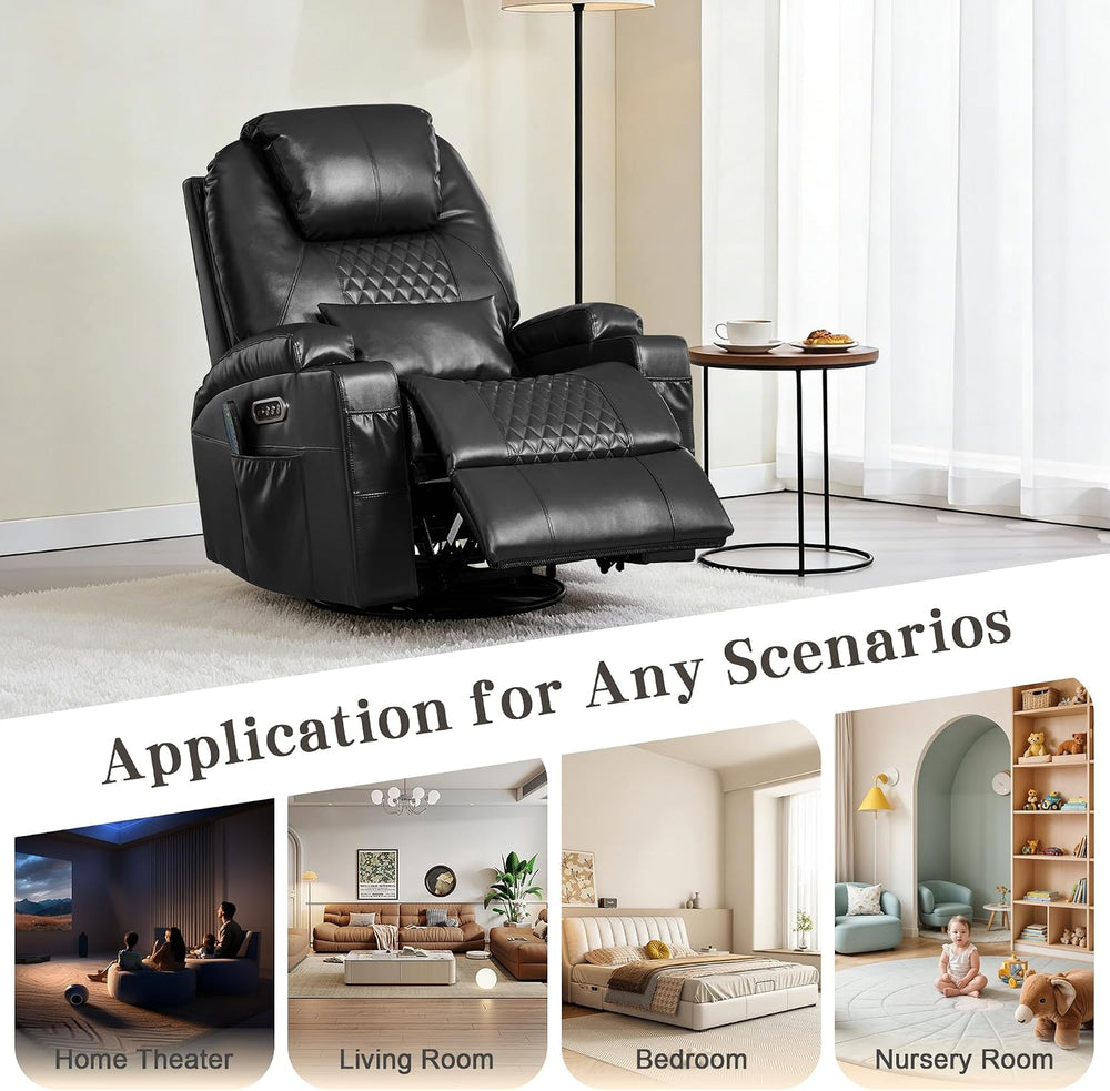 AHMED Dual Motor Power Swivel Rocker Recliner Chair, Faux Leather, Black | El...