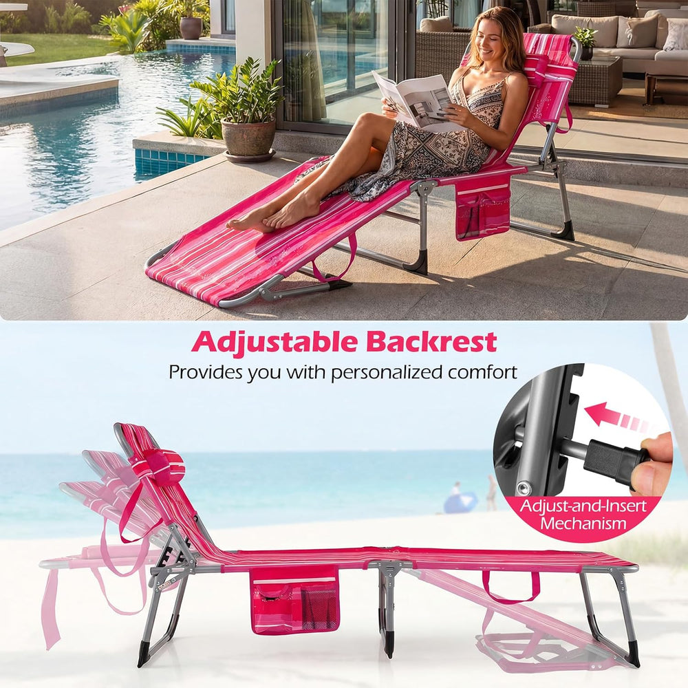 Goplus Tanning Chair, Folding Beach Lounge Chair with Face &Arm Hole, Pos...