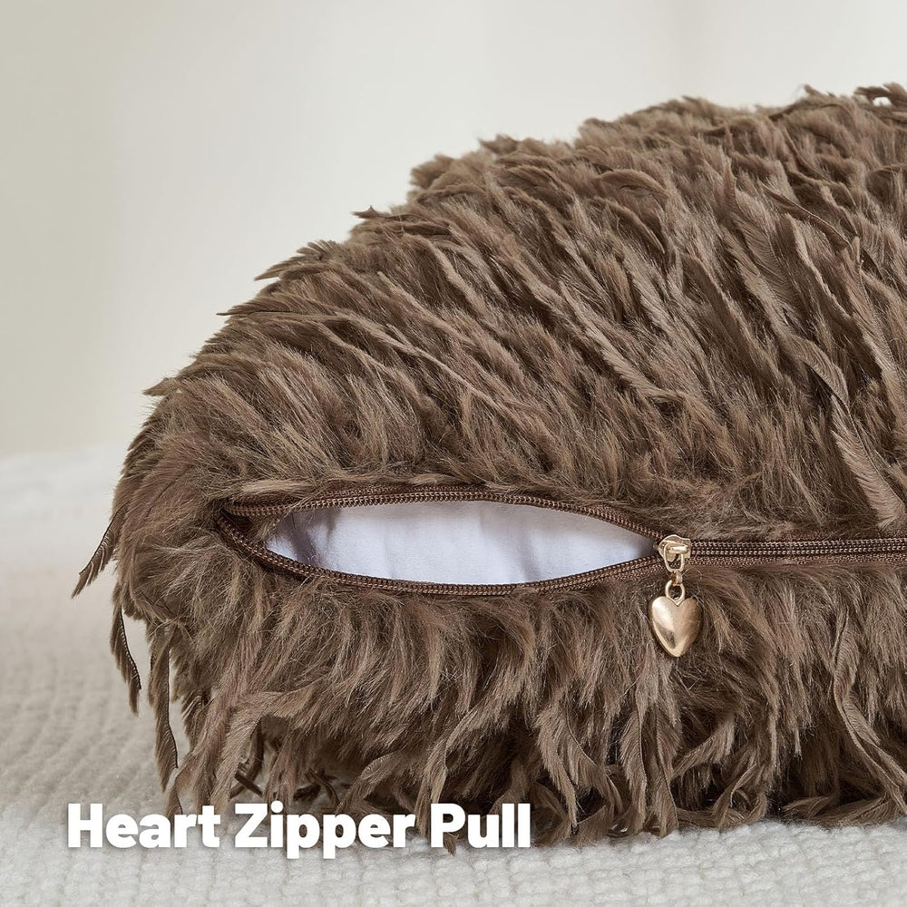 FUTEI Pack of 2 Fluffy Faux Fur Throw Pillow Covers 18x18 Inch, Brown