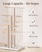 pickpiff Jewelry Stand Holder Organizer: 14.5" Sturdy Hanger for 80 Pcs Jewelry, Rose Gold Jewlery Tower for Display Necklace, Earring, Bracelet, Watch